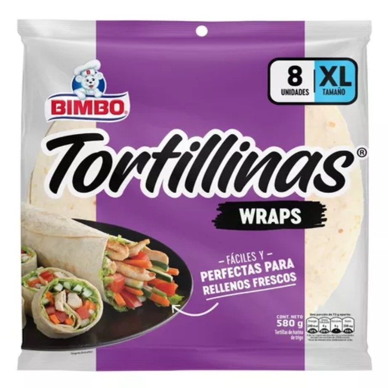 Tortilla bimbo x580g blanca wraps XL
