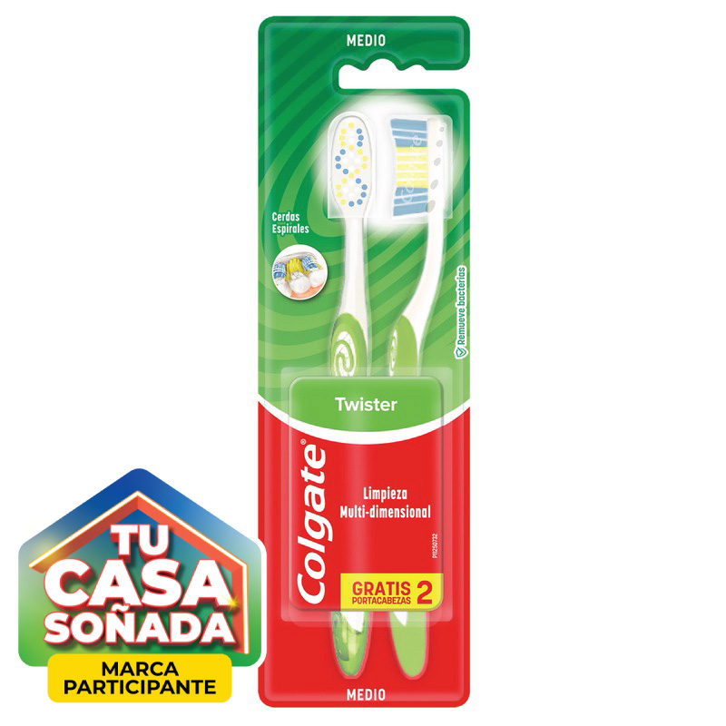 Cepillo Dental Colgate x2Unidades Twister+Cabecitas