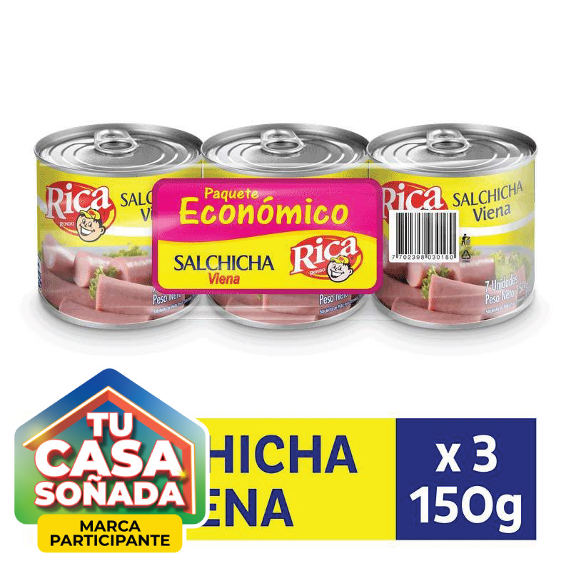 Salchicha Rica 3x150g Viena Res Lata