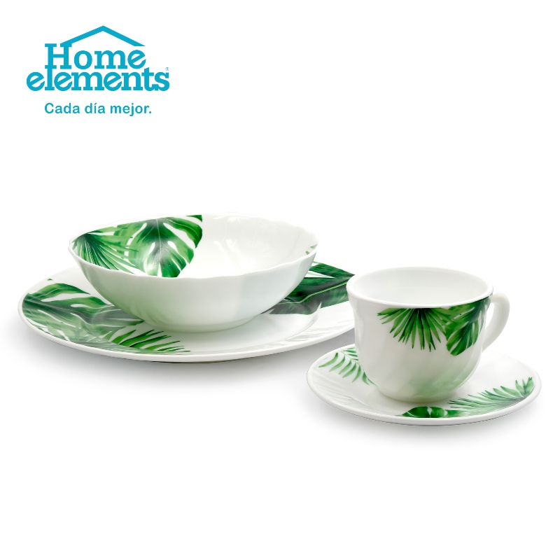 Vajilla Home Elements 4x16 Piezas Decorada Selva Surtifamiliar